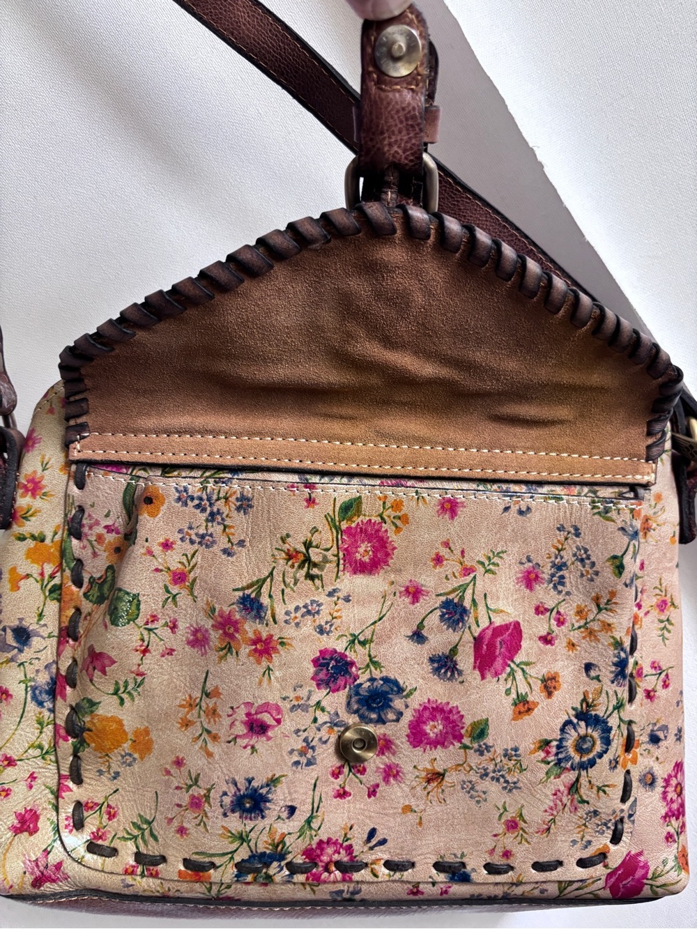 Patricia Nash Crossbody Leather Purse prairie rose beige with floral - Picture 6 of 13